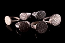 Lot of 6 Islamic Silver Finger Rings, c. 13th-14th century. Different decorations, all intact.