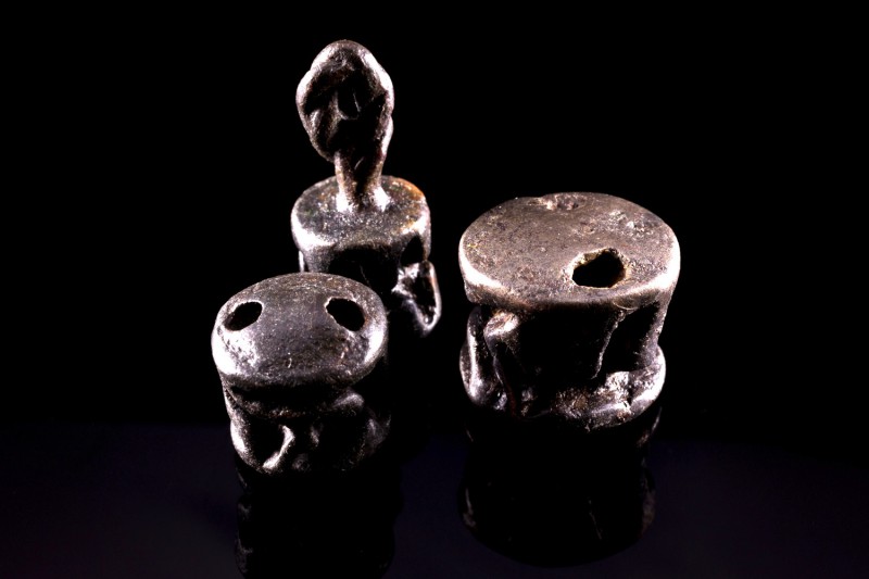 Lot of 3 Medieval Bronze Weights. c. 13th-15 century. Only one with sospension l...