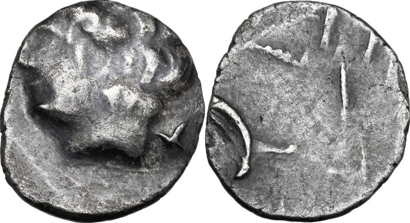 Greek Italy. Etruria, Populonia. AR 5-Asses, 3rd century BC. D/ Young male head ...