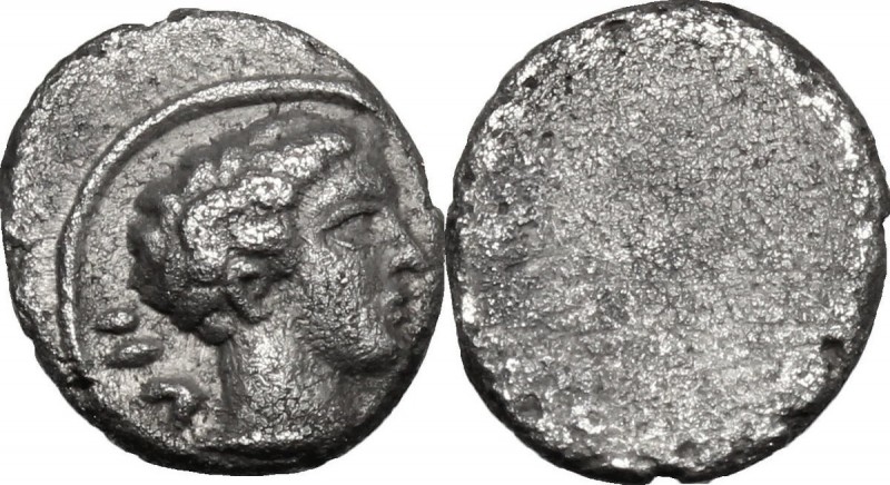 Greek Italy. Etruria, Populonia. AR 2.5-Asses, 3rd century BC. D/ Male head righ...