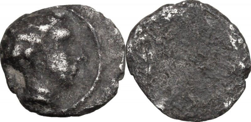 Greek Italy. Etruria, Populonia. AR As, 3rd century BC. D/ Male head right; behi...
