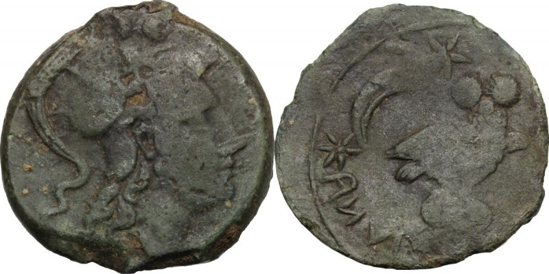 Greek Italy. Etruria, Populonia. AE Sextans, 3rd century BC. D/ Head of Menvra r...