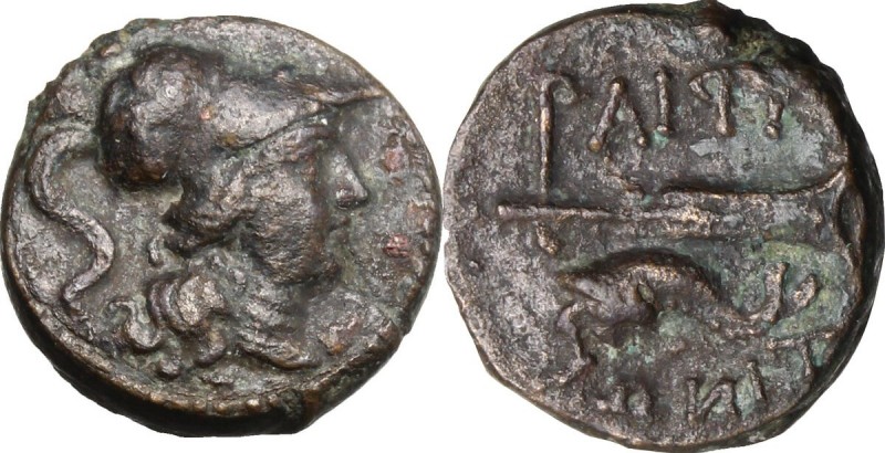 Greek Italy. Northern Apulia, Hyrium. AE 13 mm. 3rd century BC. D/ Head of Athen...
