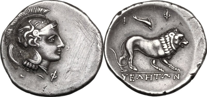 Greek Italy. Northern Lucania, Velia. AR Didrachm, 300-280 BC. D/ Head of Athena...