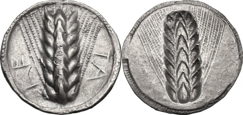 Greek Italy. Southern Lucania, Metapontum. AR Stater, c. 540-510 BC. D/ ME (upwa...