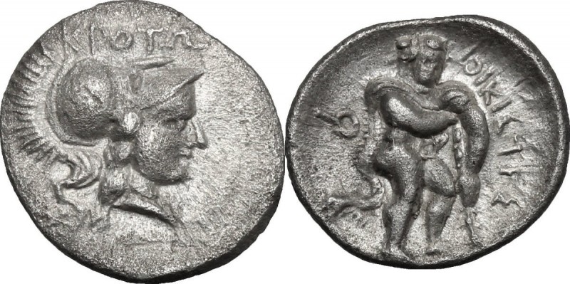 Greek Italy. Bruttium, Kroton. AR Triobol, c. 300-250 BC. D/ KPOTΩ. Head of Athe...