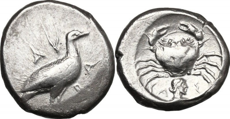 Sicily. Akragas. AR Didrachm, c. 478-470 BC. D/ AK-RA. Eagle standing right. R/ ...