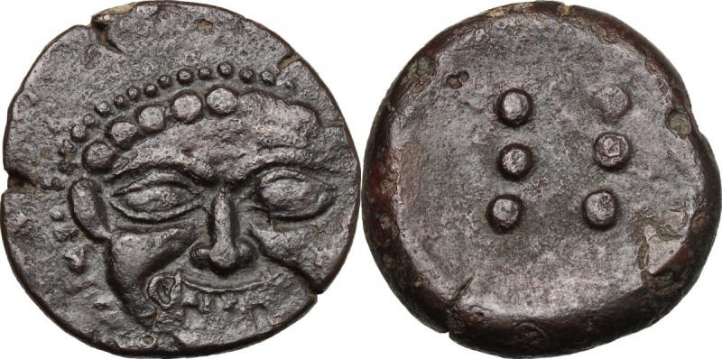 Sicily. Himera. AE Hemilitron or Hexonkion, c. 425-409 BC. D/ Gorgoneion. R/ Six...