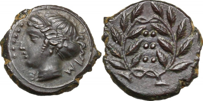 Sicily. Himera. AE Hemilitron, c. 415-409 BC. D/ IME. Head of nymph left; six pe...