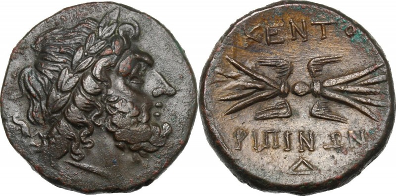 Sicily. Kentoripai. AE Dekonkion, c. 344-336 BC. D/ Laureate head of Zeus right;...