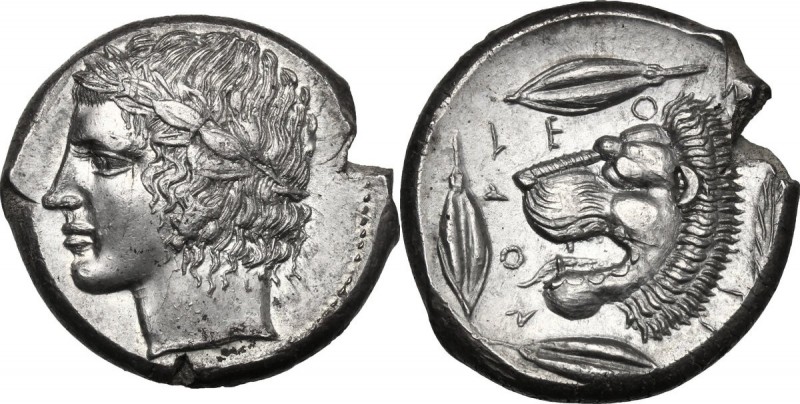 AR Tetradrachm, c. 430-425 BC. From a reverse die signed by the "Maestro della f...