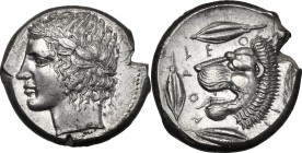 Leontini. AR Tetradrachm, c. 430-425 BC. From a reverse die signed by the "Maestro della foglia".