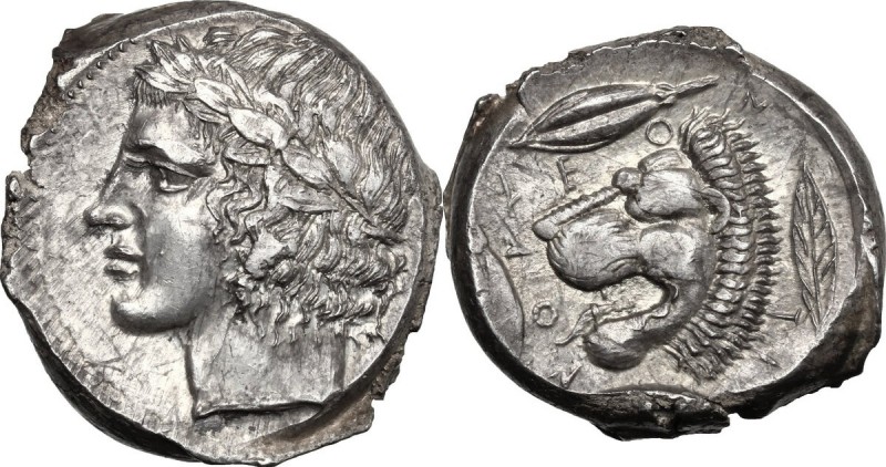 AR Tetradrachm, c. 430-425 BC. From a reverse die signed by the "Maestro della f...