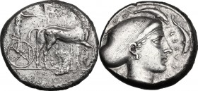 Syracuse.  Second Democracy, c. 420 BC.. AR Tetradrachm, signed by unknown master \"A\"""""