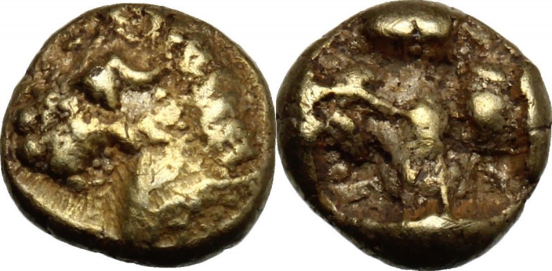 Greek Asia. Ionia, uncertain mint. EL 1/24 Stater, c. 6th century BC. D/ Bridled...