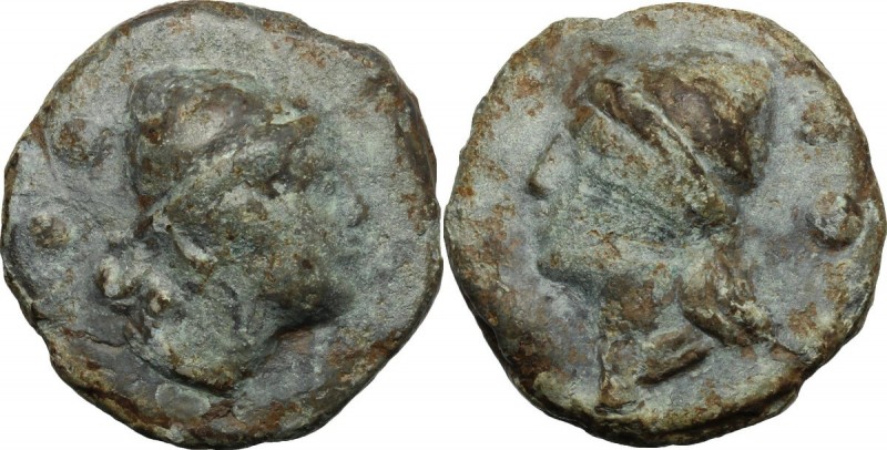 Apollo/Apollo series. AE Cast Sextans, c. 275-270 BC. D/ Head of one of the Dios...