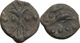 Dioscuri/ Mercury with sickle series.. AE Cast Triens, c. 240 BC