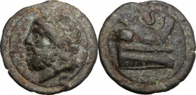 Janus/prow to right libral series.. AE Cast Semis, c. 225-217 BC