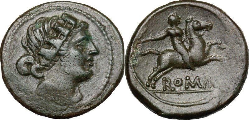 Anomalous Semilibral series. AE Semuncia, 217-215 BC. D/ Draped female bust righ...