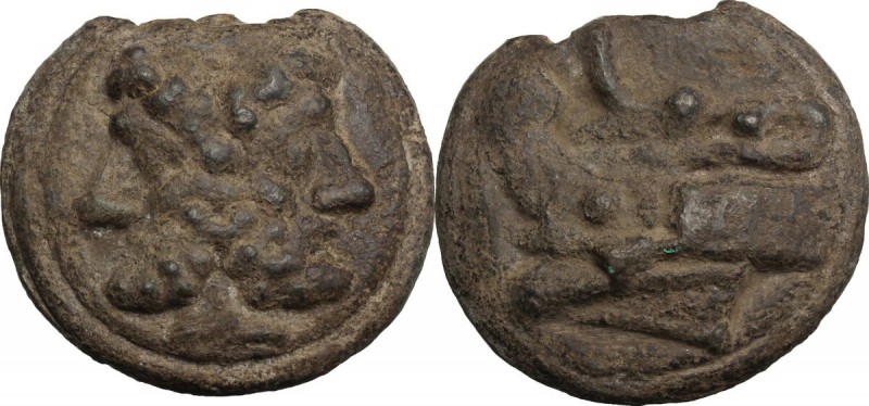 Post-semilibral series. AE Cast As, c. 215-212 BC. D/ Bearded head of Janus. R/ ...