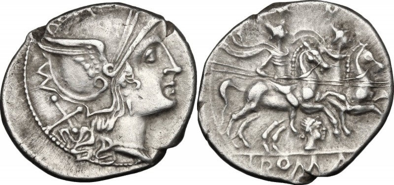 Female head series (Horatius?). AR Denarius, c. 206-200 BC. D/ Helmeted head of ...