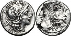 Uncertain (L. Saufeius?). Fourrée brockage denarius, mid 2nd century BC