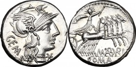 M. Aburius M.f. Geminus.. AR Denarius, 132 BC