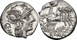 M. Aburius M.f. Geminus.. AR Denarius, 132 BC