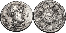 M. Caecilius Q. f. Q. n. Metellus.. Fourrée Denarius, 127 BC