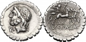L. Scipio Asiagenus.. AR Denarius serratus, 106 BC