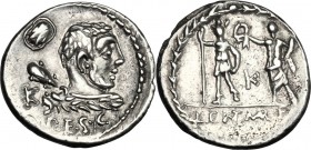 Pub. Lentulus Marceli f.. AR Denarius, 100 BC