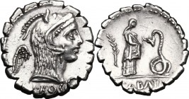 L. Roscius Fabatus.. AR Denarius serratus, 64 BC