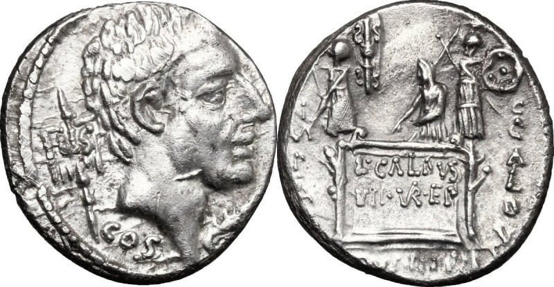 C. Coelius Caldus. AR Denarius, 51 BC. D/ [C. COEL. CALDVS]. Bare head of C. Coe...