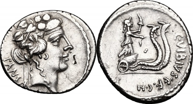 C. Vibius C. f. C. n. Caetronianus. AR Denarius, 48 BC. D/ PANSA. Ivy-wreathed h...