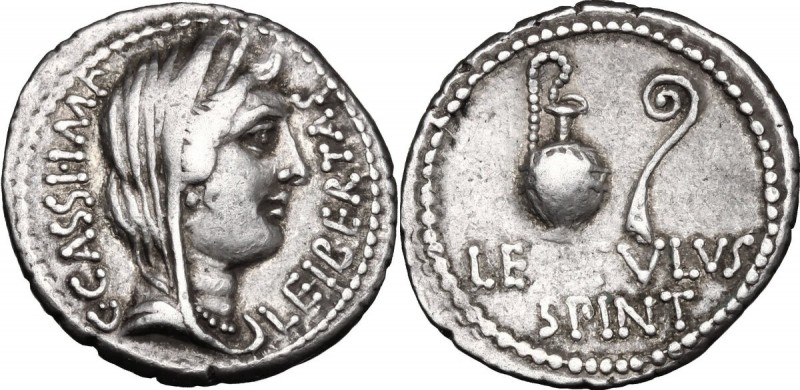C. Cassius and Lentulus Spinther. AR Denarius, mint moving with Brutus and Cassi...