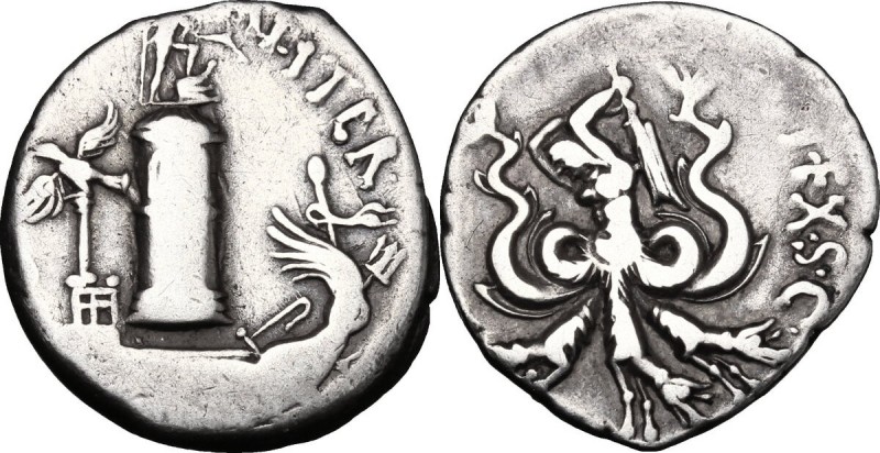 Sextus Pompeius. AR Denarius, 37-36 BC, Sicily. D/ [MAG PIVS I]MP ITER. The Phar...