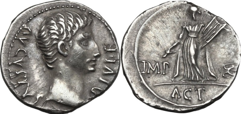 Augustus (27 BC-14 AD). AR Denarius, Lugdunum mint, 15 BC. D/ AVGVSTVS DIVI F. B...