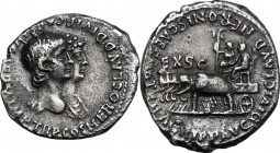 Nero (54-68) with Agrippina II.. AR Denarius, 55 AD