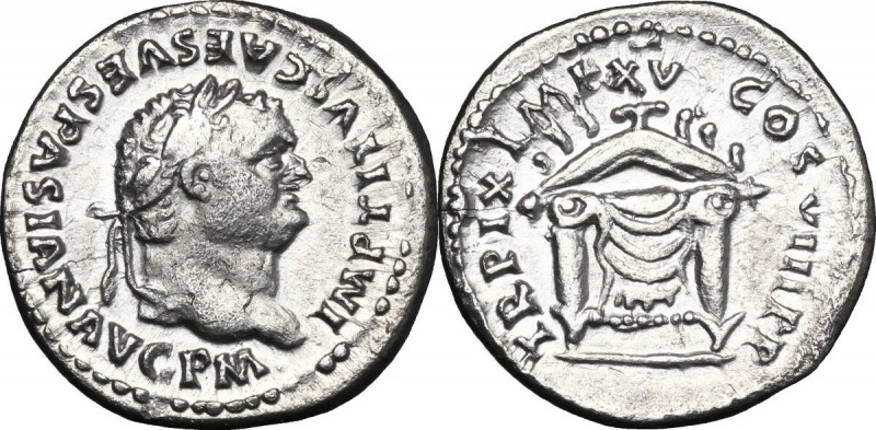 Titus (79-81). AR Denarius, 80 AD. D/ IMP TITVS CAES VESPASIAN AVG PM. Laureate ...
