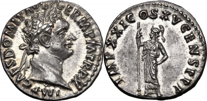 Domitian (81-96). AR Denarius, Rome mint, 90-91 AD. D/ IMP CAES DOMIT AVG GERM P...