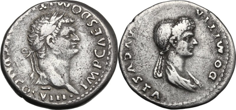 Domitian with Domitia (81-96). AR Cistophorus, Ephesus mint (or Rome for circula...
