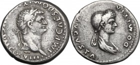 Domitian with Domitia (81-96).. AR Cistophorus, Ephesus mint (or Rome for circulation in Asia). Struck 82 AD