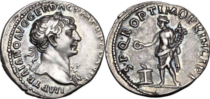 Trajan (98-117). AR Denarius, 103-104 AD. D/ IMP TRAIANO AVG GER DAC PM TR P COS...