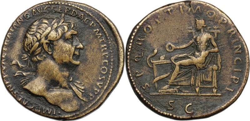 Trajan (98-117). AE Sestertius, 103-111 AD. D/ IMP CAES NERVAE TRAIANO AVG GER D...