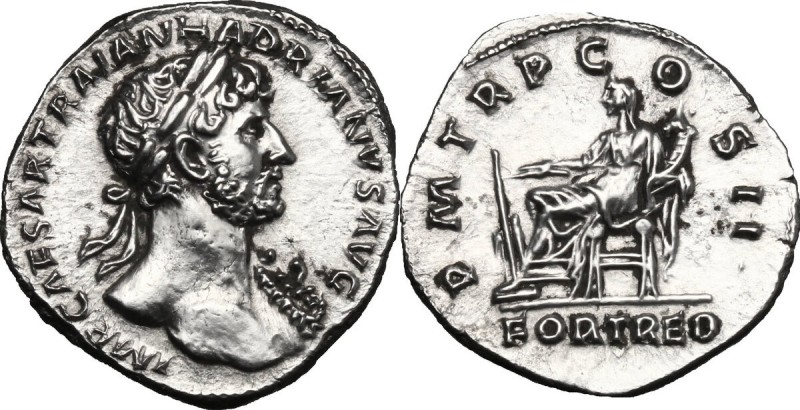 Hadrian (117-138). AR Denarius, 118 AD. D/ IMP CAESAR TRAIAN HADRIANVS AVG. Laur...