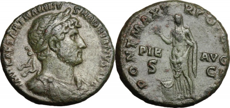 Hadrian (117-138). AE As, 119-121 AD. D/ IMP CAESAR TRAIANVS HADRIANVS AVG. Laur...