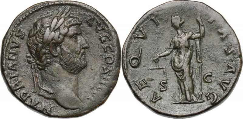 Hadrian (117-138). AE Sestertius, 134-138 AD. D/ HADRIANVS AVG COS III PP. Laure...