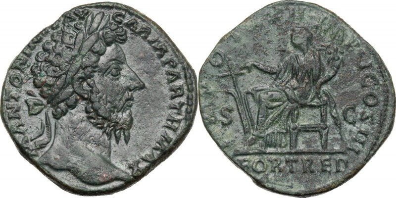 Marcus Aurelius (161-180). AE Sestertius, 168 AD. D/ M ANTONINVS AVG ARM PARTH M...