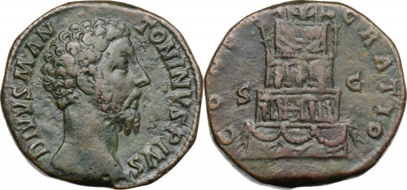 Marcus Aurelius (Divus, died 180 AD). AE Sestertius, struck under Commodus, 180 ...