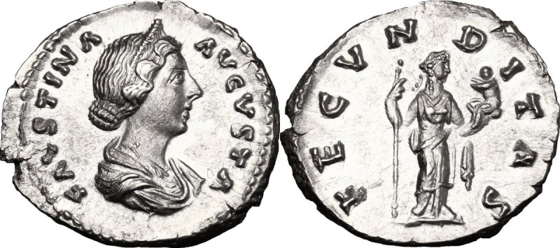 Faustina II, wife of Marcus Aurelius (died 176 AD). AR Denarius, struck under M....